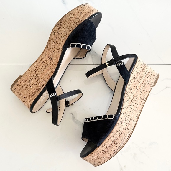 Cole Haan Steffi Wedge Cork Platform Black Suede Sandal 7.5 - Picture 13 of 13